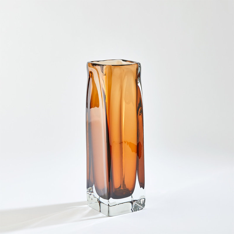 Wide Square Tower Vase-Dark Amber
