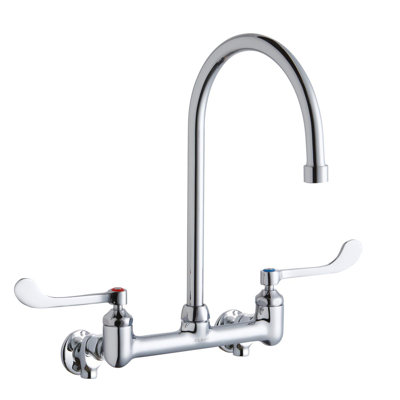 Scrub/Handwash 8" Centerset Wall Mount Faucet w/8" Gooseneck Spout 6" Wristblade Handle 1/2" Offset Inlets+Stop