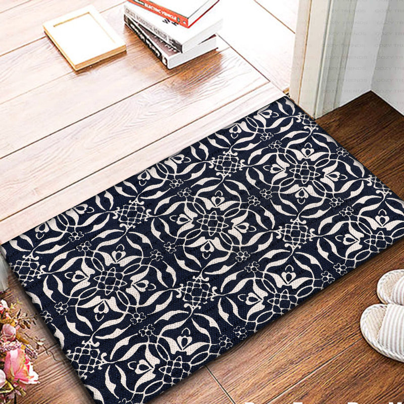 Geometric Anti-Fatigue Non-Skid Kitchen Mat, Navy Blue