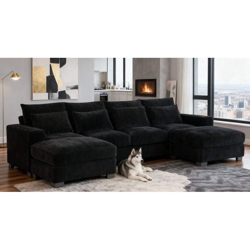 Canapé modulaire Laguna, Velours côtelé noir