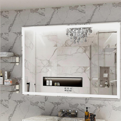 60x40 inch Oversized LED Bathroom Mirror Wall Mounted Mirror with 3 Color Modes  Aluminum Frame Large Wall Mirror for Bathroom