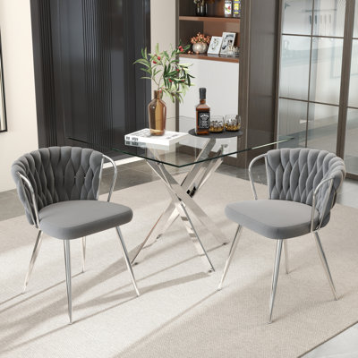 36in Square Glass Pedestal Dining Set