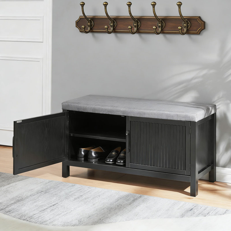Armoire de rangement pour chaussures avec banc, organisateur de chaussures à 2 portes avec siège rembourré, tablettes réglables pour le couloir du salon