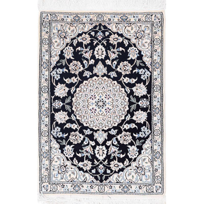 Navy Blue Silk & wool Nain 2'2"X3'1"