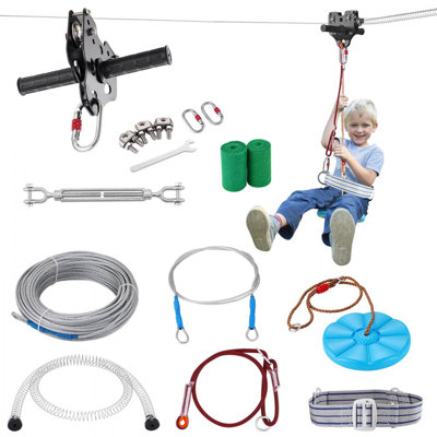 Zipline Kit for Kids and Adult, 120 ft Zip Line Kits Up to 500 lb, Backyard Outdoor Quick Setup Zipline