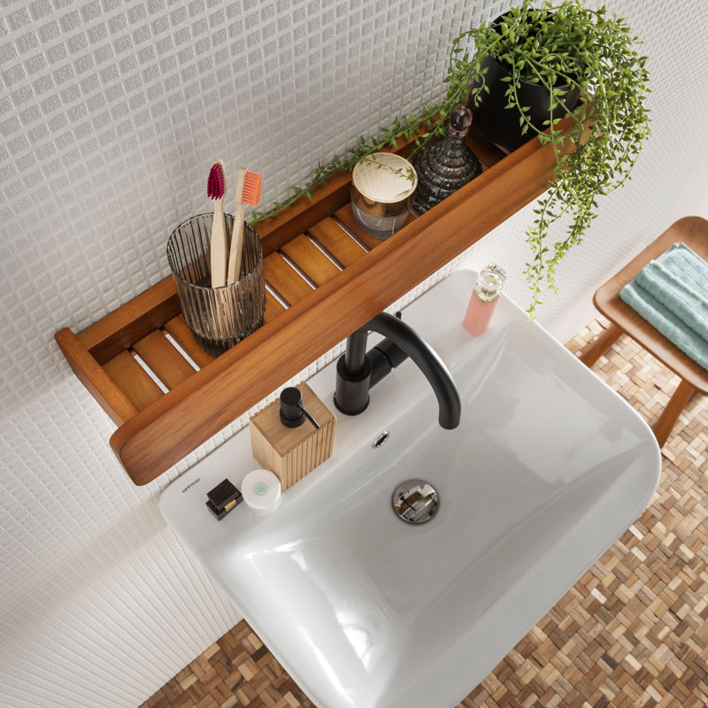 Kymorah Teak Solid Wood Floating Shelf