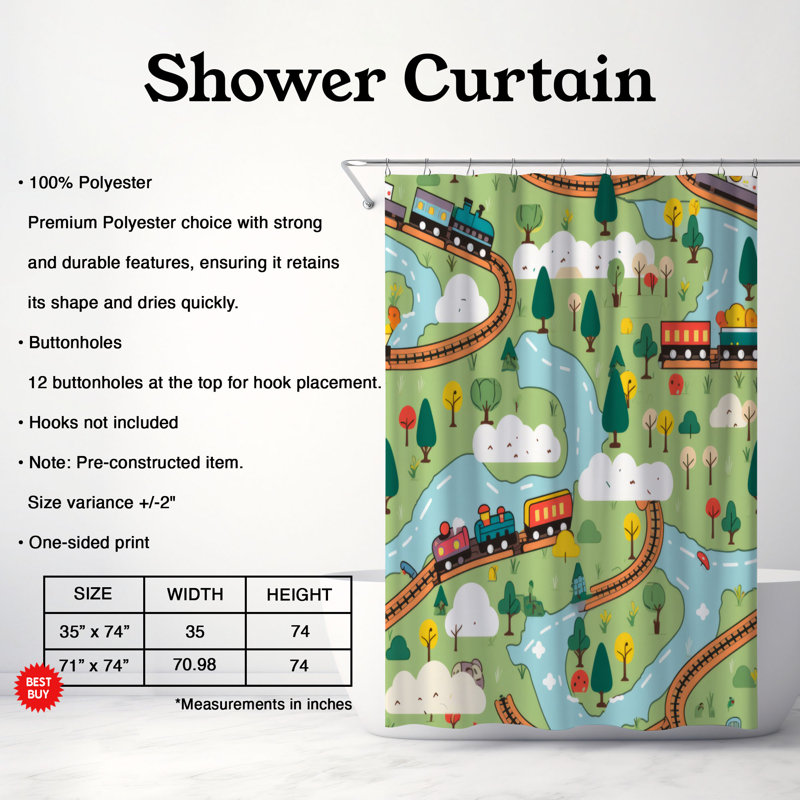 Play Train - Rideau de douche Premium, H 74 po x l 71 po