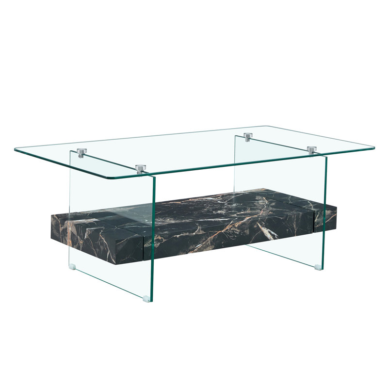 43.3 Inch Modern Two-Tier Coffee Table, Black