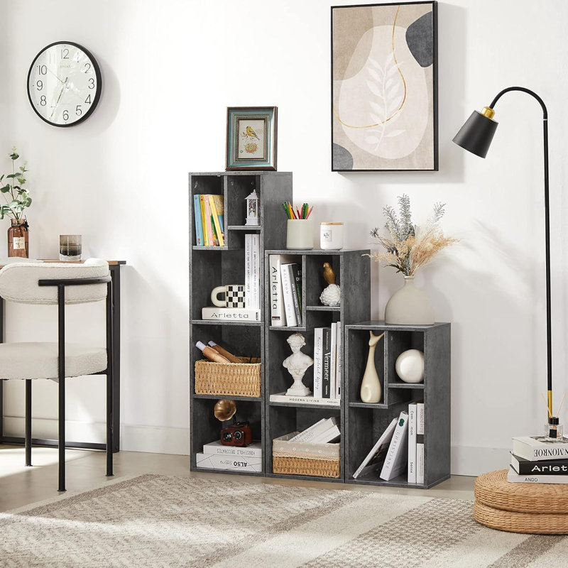 3 Cube Bookcase, Modern Storage for Standard Textbooks, Vertical or Horizontal, Easy to Assemble, Gray