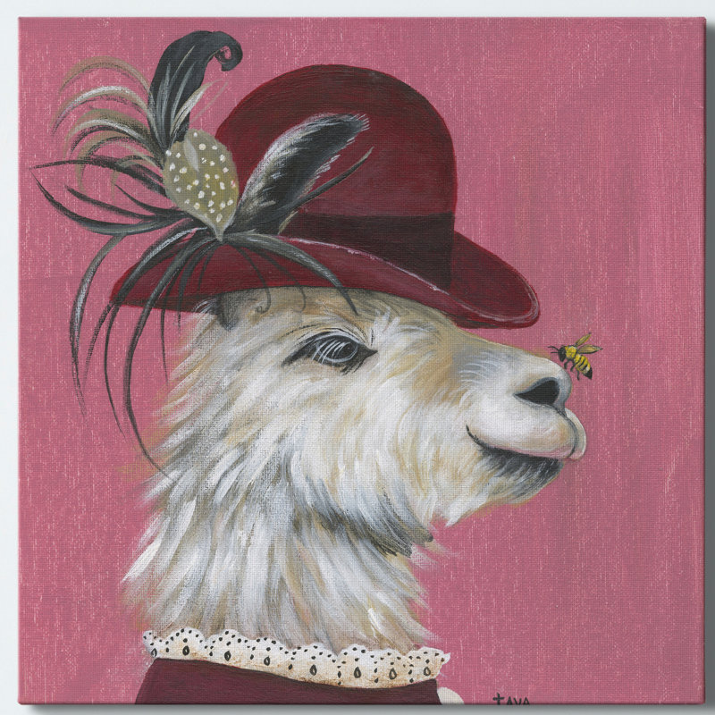 Lama et abeille - peinture sur toile tendue, H 10 po x l 10 po x P 1,5 po