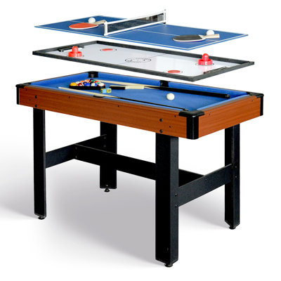 Table de jeu multi-jeux Hathaway Triad - Table de billard compacte de 48 po avec table de ping-pong et hockey sur table légère pour salles de jeux familiales - Table de jeu 3 en 1 avec accessoires complets - Bleu