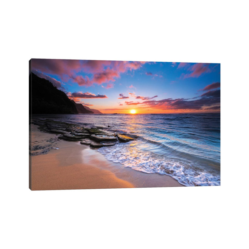Sunset Over The Na Pali Coast From Ke'e Beach, Haena State Park, Kauai, Hawaii, USA I by Russ Bishop - No Frame Print on Canvas