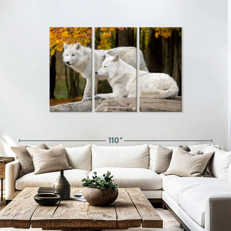 Brampt, une paire de loups arctiques, H 48 po x l 74 po