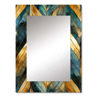 Gold And Green Gilded Chevron Reverie - chevron  Decorative Wall Mirror, Glam Mirror, Printed Metal Art