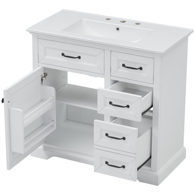 36"Freestanding Bathroom Vanity with Ceramic Sink, White/Black