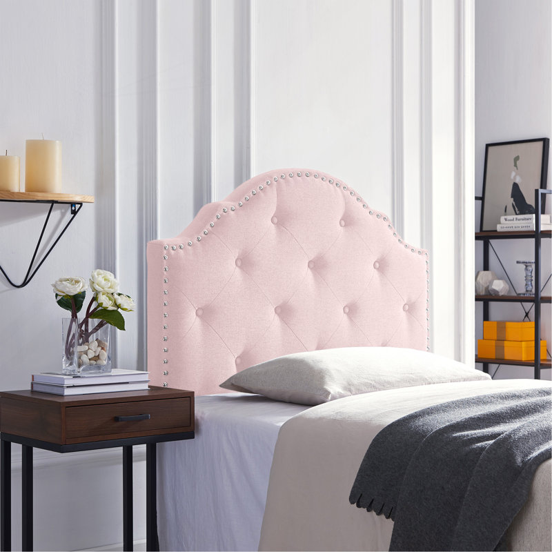 Twin Size Upholstered Headboard - Button Tufted Fabric Design with Nailhead Trim, Adjustable Height, Solid Wood Frame & Metal Support Legs