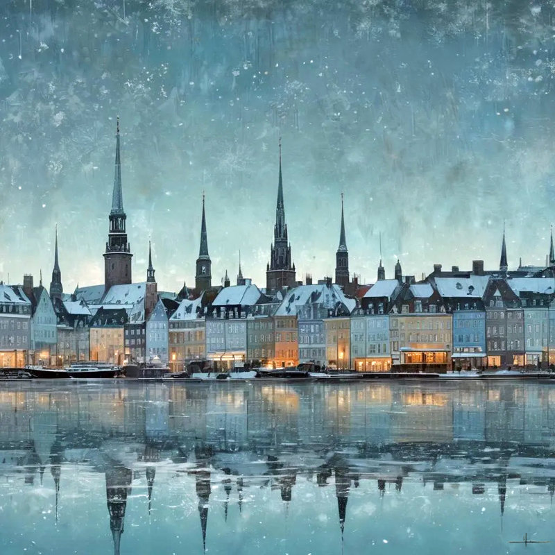 «Winter Reflections Nordic Cityscape», art mural sur toile tendue, H 30 po x l 30 po x P 1,5 po
