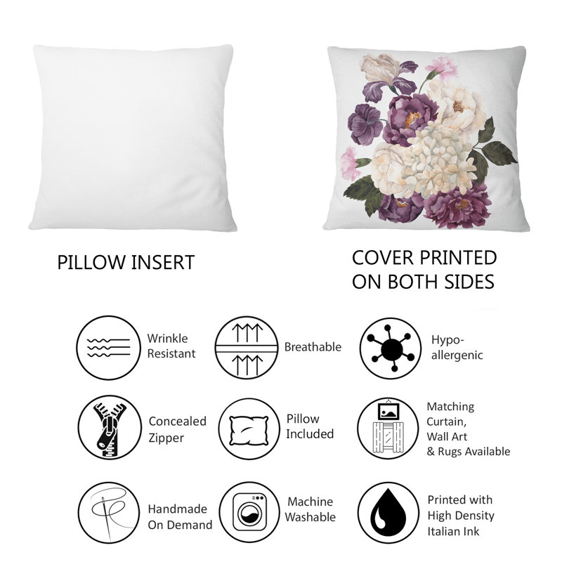 Bouquet rétro avec fleurs et feuilles rétro VI - coussin décoratif traditionnel imprimé 1
