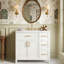 Meuble-lavabo moderne de 36 po avec lavabo décalé en céramique, armoire de rangement en bois d'hévéa massif avec 2 portes et 3 tiroirs, panneau à rainures élégant (blanc)-520204491