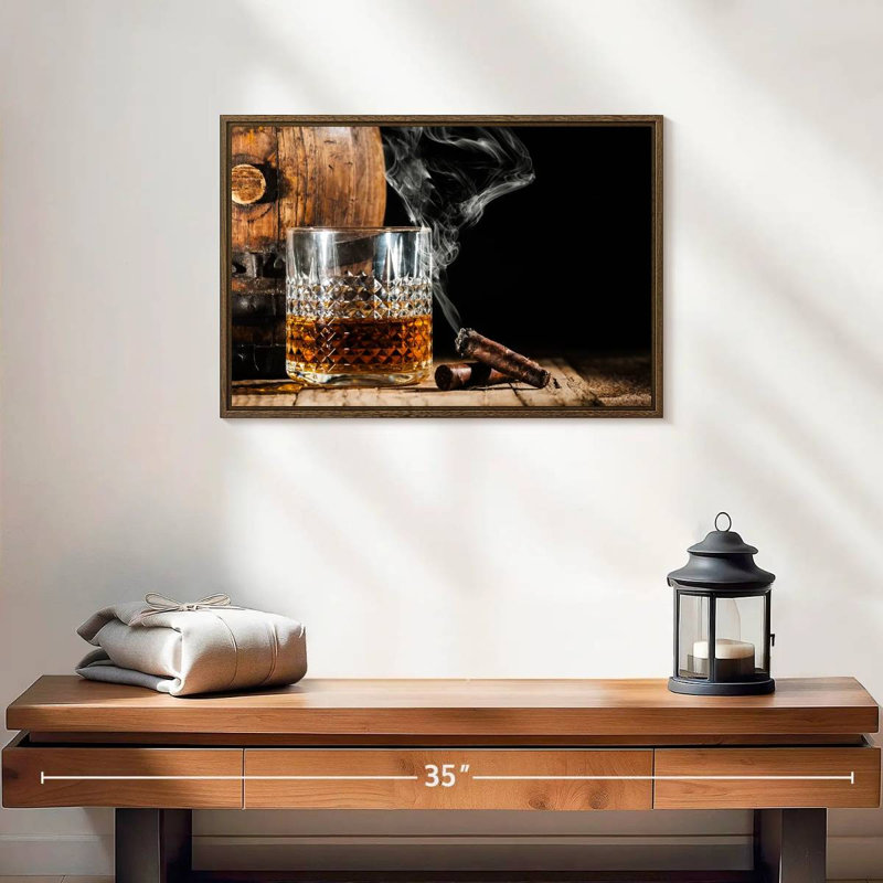 Bourbon tonneau et cigare, 19 po x 13 po, Cadre flottant noyer
