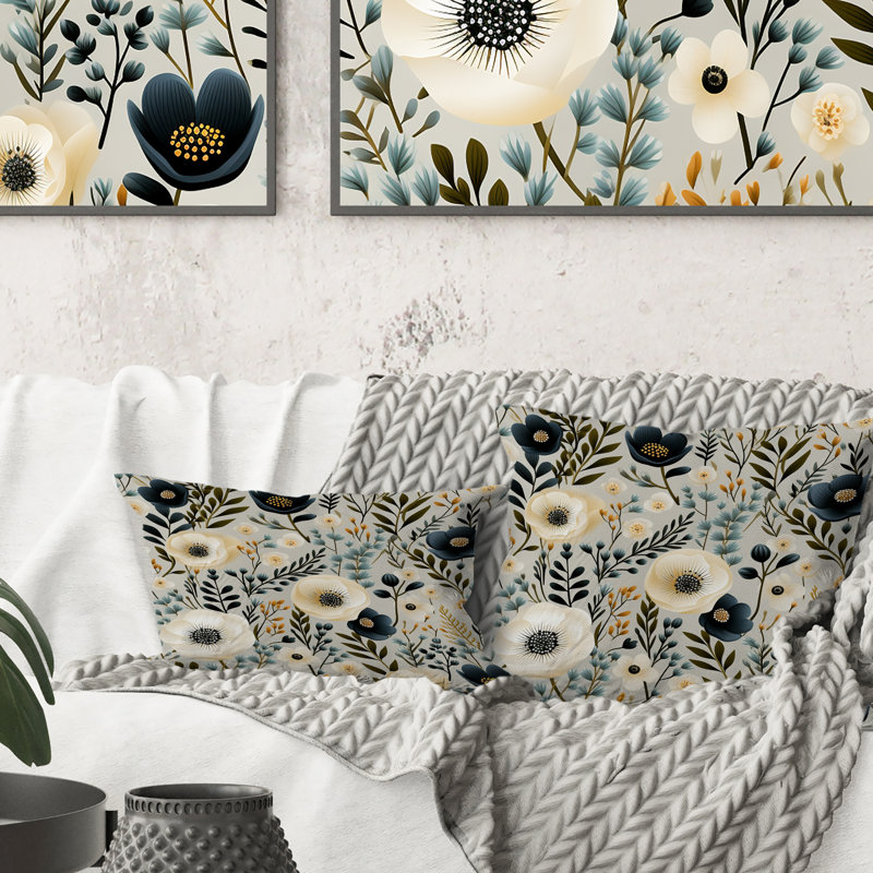 Motif floral minimaliste bohème minimaliste I - coussin à imprimé floral