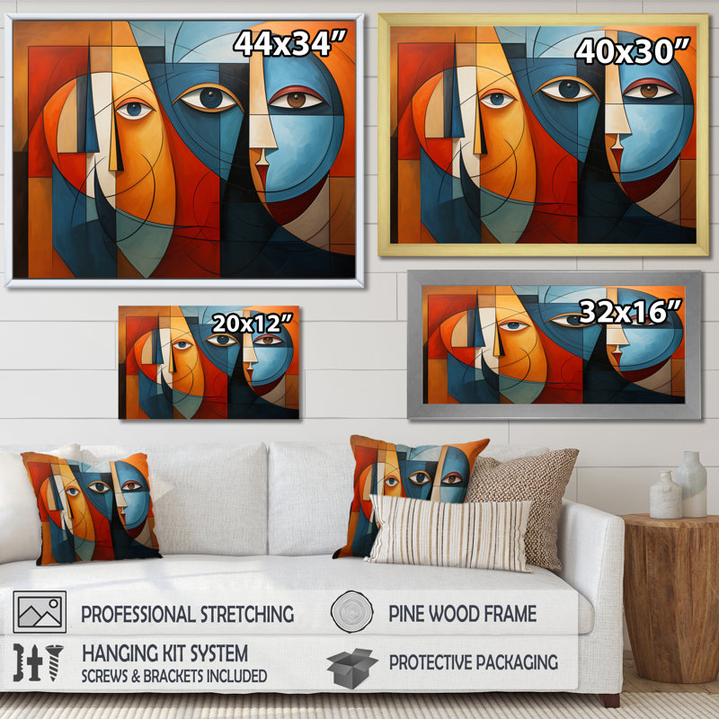 Cubisme géométrique Portrait X - cubisme, art mural, Toile tendue, H 12 po x l 20 po x P 1 po
