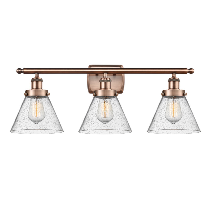 Ballston Urban Cone - 3 Light 28" Bath Vanity Light, Incandescent, Matte White, Antique Copper