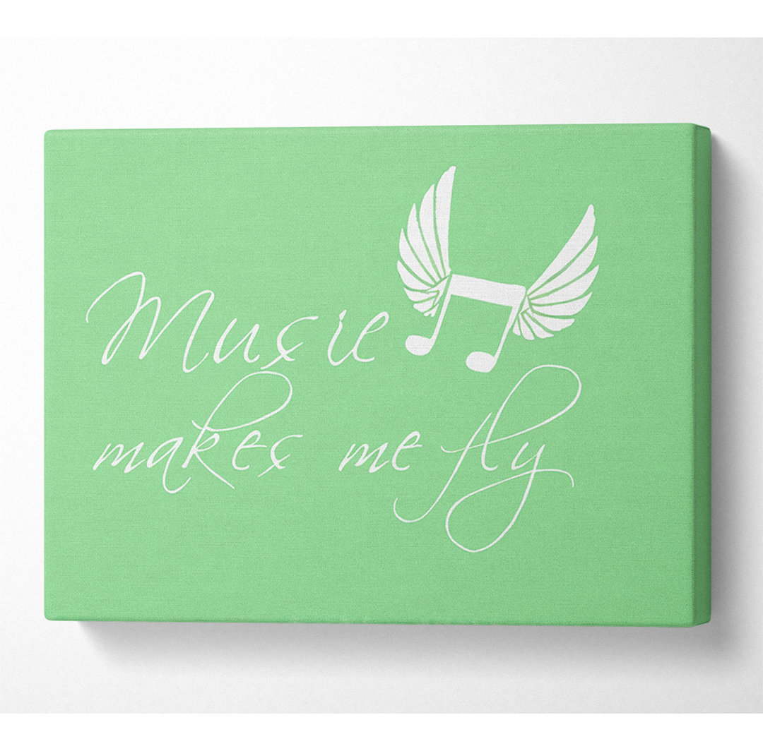 Boys Room Quote Music Makes Me Fly Green - Leinwanddrucke auf Leinwand