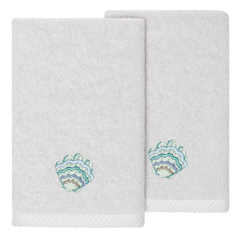  2 Piece Turkish Cotton Aaron Embellished Fingertip Towel Set, Silver