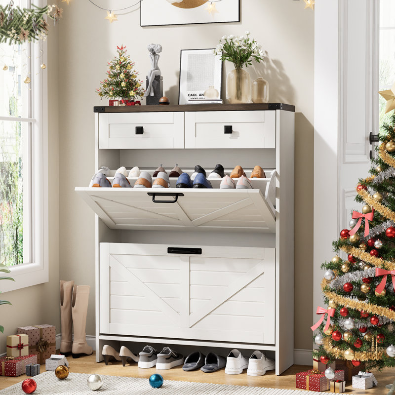 16 Pair Flip Down Shoe Storage, White