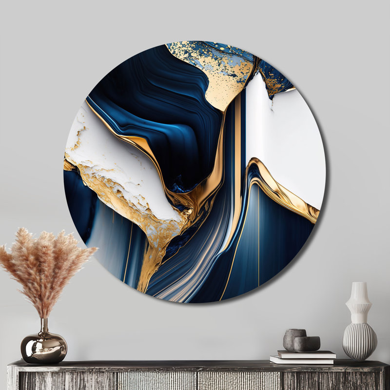 «Abstract Geode Waves Gold I» - Art abstrait rond en métal, H 16 po x l 16 po