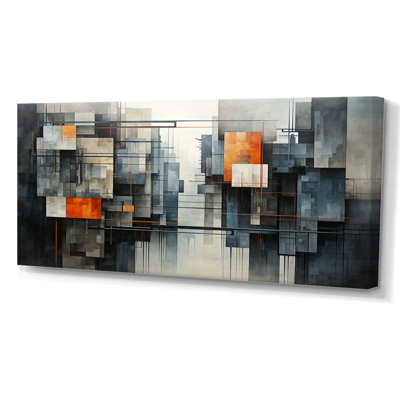 Impression sur toile, "Hardedge Art Urban Geometric I", Toile tendue, H 28 po x l 60 po x P 1,5 po