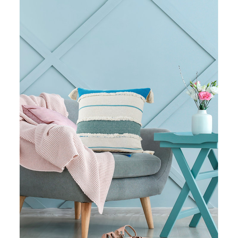 Coussin décoratif à rayures 100% coton Contemporary, Housse de coussin seulement - sans coussin, Carrée