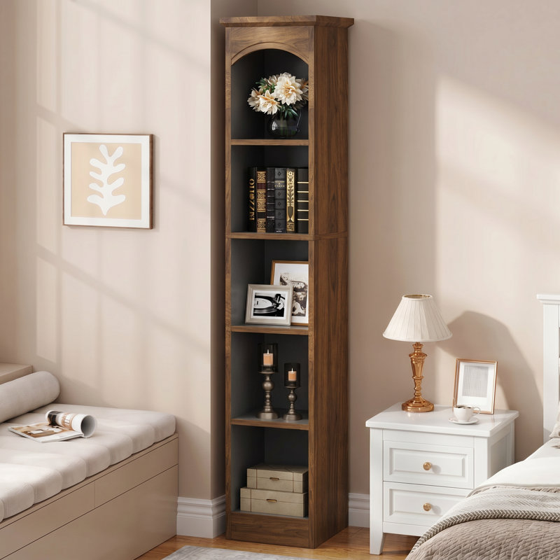 Pardoes 70.86''  Narrow Bookcase, Walnut/Charcoal