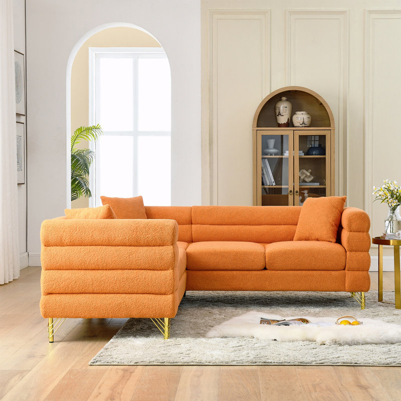 Cioffred 81.5" L-Shaped 5-Seater Sectional Sofa with Cushions, Orange Teddy