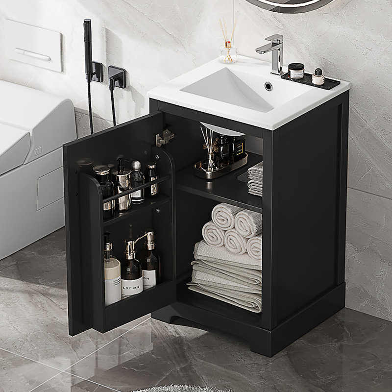 20"W Freestanding Athroom Vanity With Sink Top, Black