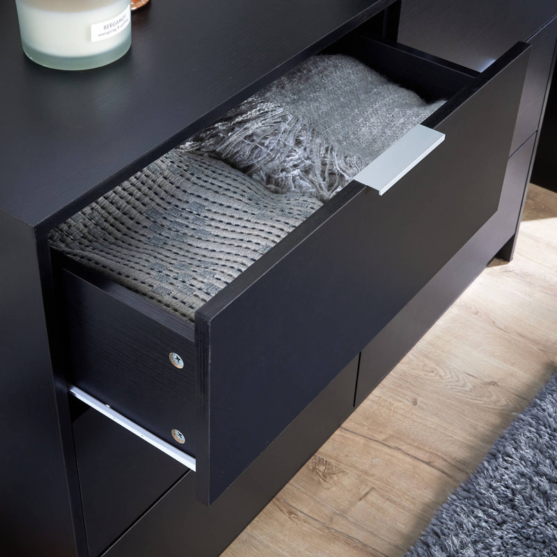 Phoenix 6 Drawer Chest Bedroom Storage Unit, Black