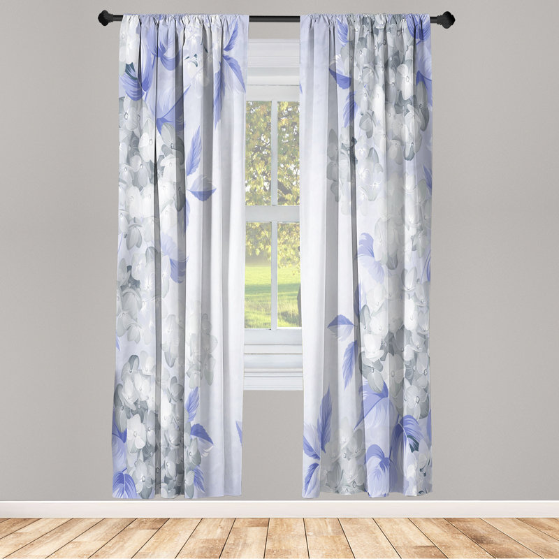 Ebern Designs Floral Curtains, Blooming Heydrangea Spring, Pale Ceil, 28" W x 63" L