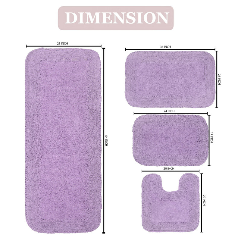 Aceyon 4 Piece Cotton Bath Rug Set, Purple