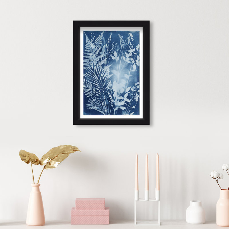 Blue Foliage II Print by Oliver Gal, 11.5"H x 16.5"W, Black Shadowbox