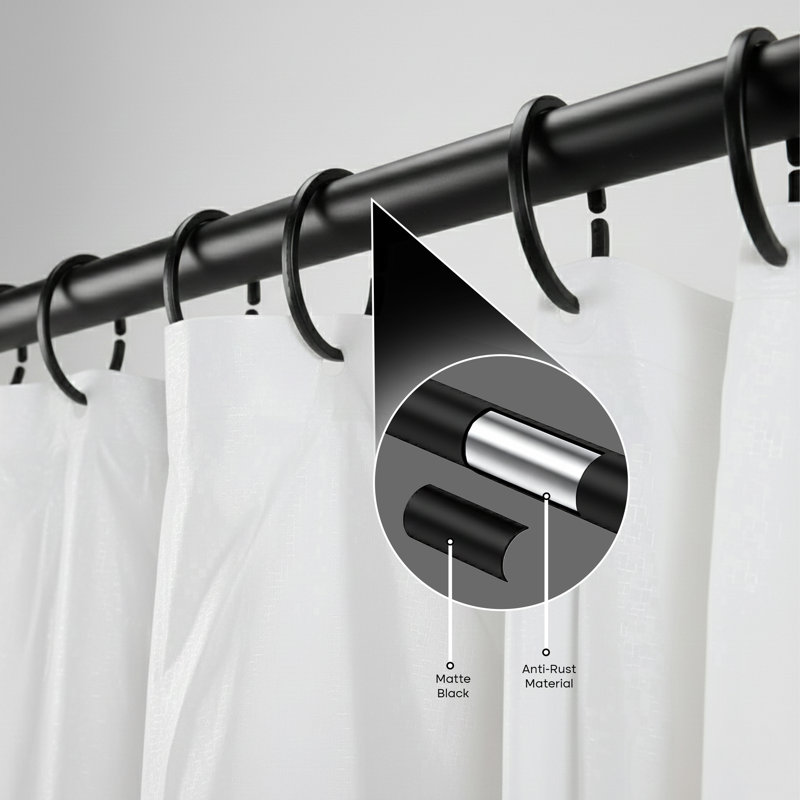 Curved Adjustable Shower Curtain Rod, 44"/73" Wall Mounted Shower Rod, Matte Black Finish, Matte Black