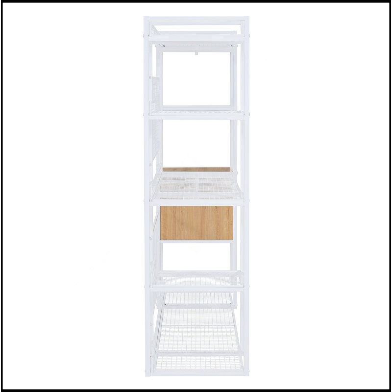 Armoire ouverte avec rails suspendus, tablettes et tiroirs, blanc