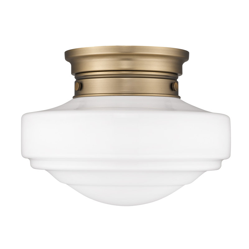 Melora Glass Semi Flush Mount, Vintage Milk Glass, Modern Brass