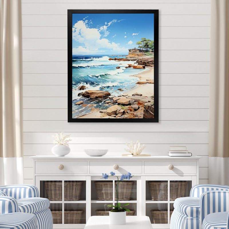«Beach Coastal Nostalgia II», reproduction sur toile, H 32 po x l 24 po x P 1 po, Cadre photo noir
