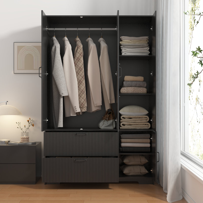 Armoire moderne à 4 portes avec miroir et détecteur de mouvement Avira, Noir