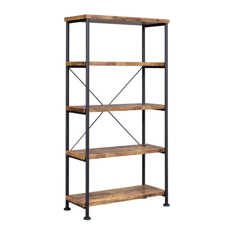 5-Shelf Bookcase In Antique Nutmeg And Black, Antique brown