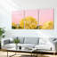 Tableau mural sur toile tendue, motif floral d'hortensias jaunes, fond de ciel rose (lot de 3)-1297466755