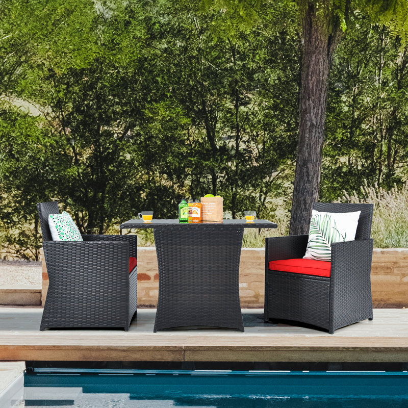 Altherr 2 - Person Patio Dining Set with Rectangular Table , Cushions Included, Red, Mixed Brown, 28"H x 41"W x 25"D