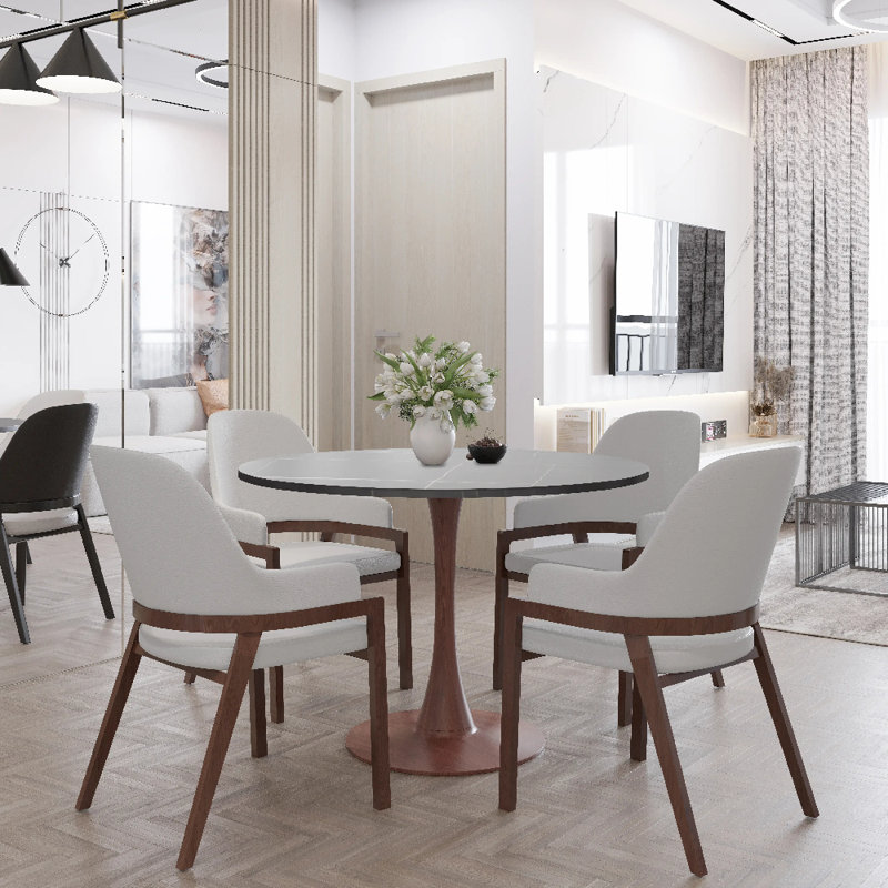 Bristol 40" Round Dining Table With Sintered Stone Top And Steel Pedestal Base For Modern Kitchen And Dining Room, Black