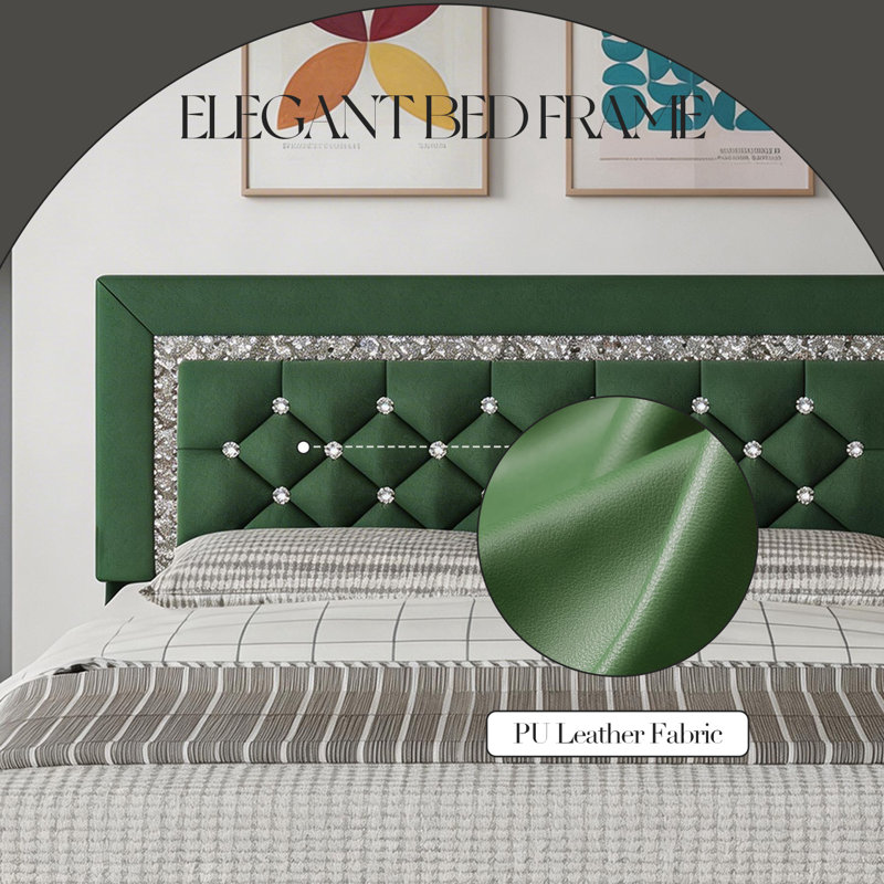 Ensemble de lit plateforme en similicuir Alber, Vert/blanc, Lit simple